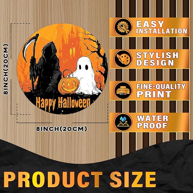 PEACHGARDEN Happy Halloween Round Metal Tin Sign Gothic Decor Vintage Wall Art Retro 8x8inch