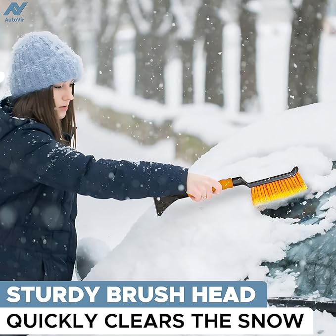 17" Snow Brush & Ice Scraper for Car Windshield | Heavy-Duty Snow Removal Tool | Small Snow Brush with Ergonomic Foam Grip | Essential Car Winter Accessory | Efficient Snow Clearing Brush