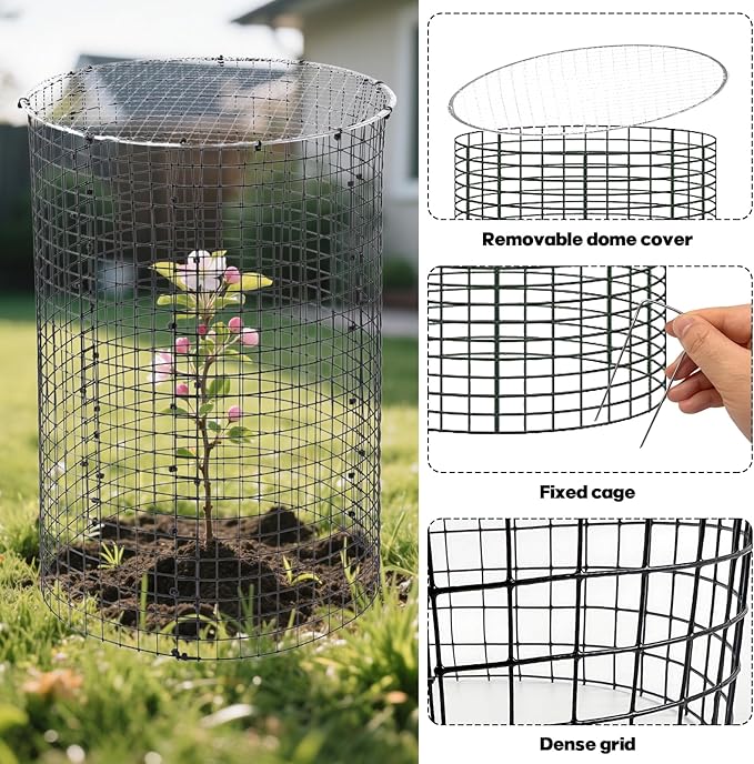 30 Pcs 24'' x 12'' Large Wire Plant Protector from Animals With Metal Cover, 10 Pack Metal Plant Cage Chicken Wire Cloche with 10Pcs Metal Covers to Keep Animals Out, Garden Protection Bunny Barricade