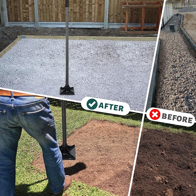 Tamper Tool Heavy Duty 8"x8" Steel Tamper with Adjustable 61 inch Handle Laborsaving Garden Tamper Landscaping Tools for Leveling Soil, Patching, Grading, Paving Stone, Compacting Asphalt