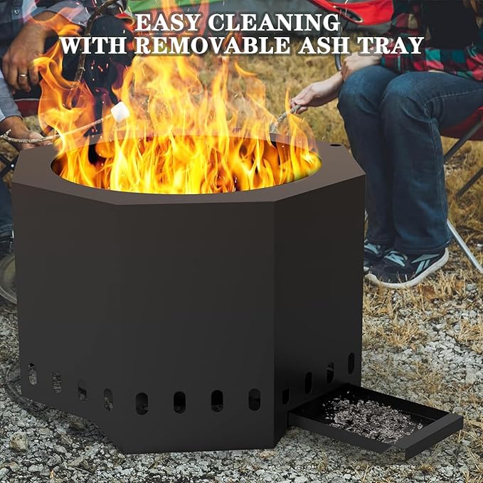 ONLYFIRE OUTDOOR LIVING Fire Pit with Ash Pan, 24" Portable Bonfire Firepit for Camping Tailgating Patio Backyard Party Outside, Smokeless Wood Fire Fireplace, Modern Black FP013
