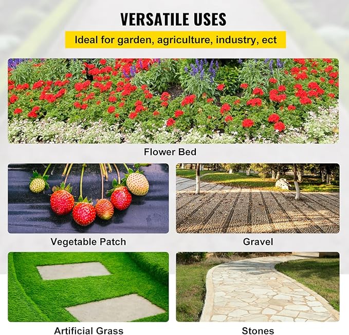 Happybuy 6x300ft Premium Weed Barrier Landscape Fabric Heavy Duty 2.4OZ, Woven Weed Control Fabric, High Permeability Good for Flower Bed, Geotextile Fabric Underlayment, Driveway Fabric Ground Cover