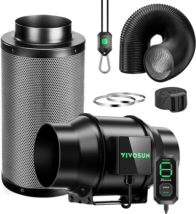 VIVOSUN Smart Air Filtration G6 Kit 6", AeroZesh G6 Inline Duct Fan with E12 Speed Controller, Carbon Filter & 8' Ducting, Cooling & Ventilation System for Grow Tents, Indoor Gardening, Hydroponics