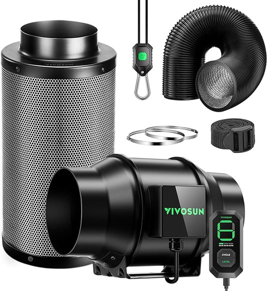 VIVOSUN Smart Air Filtration G6 Kit 6", AeroZesh G6 Inline Duct Fan with E12 Speed Controller, Carbon Filter & 8' Ducting, Cooling & Ventilation System for Grow Tents, Indoor Gardening, Hydroponics