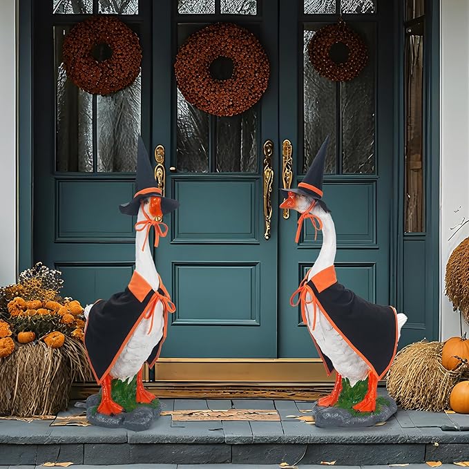 ONUPGO Halloween Goose Outfits, Lawn Porch Goose Clothes, 23 Inch Lawn Statue Seasonal Sculpture Costume for Plastic/Cement Goose Statue, Garden, Yard, Patio, Party Decoration