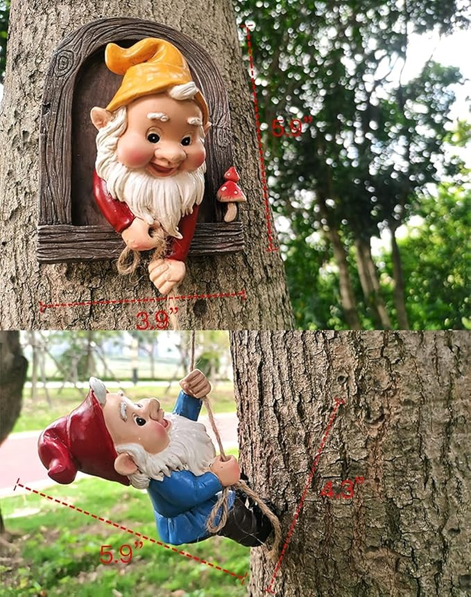 Gnome Garden Decor Climbing Tree Decoration Outdoor,Fariy Door Tree Face Figurine Lawn Patio Statue,Funny Climbing Elves Peeker Sculpture Yard Art