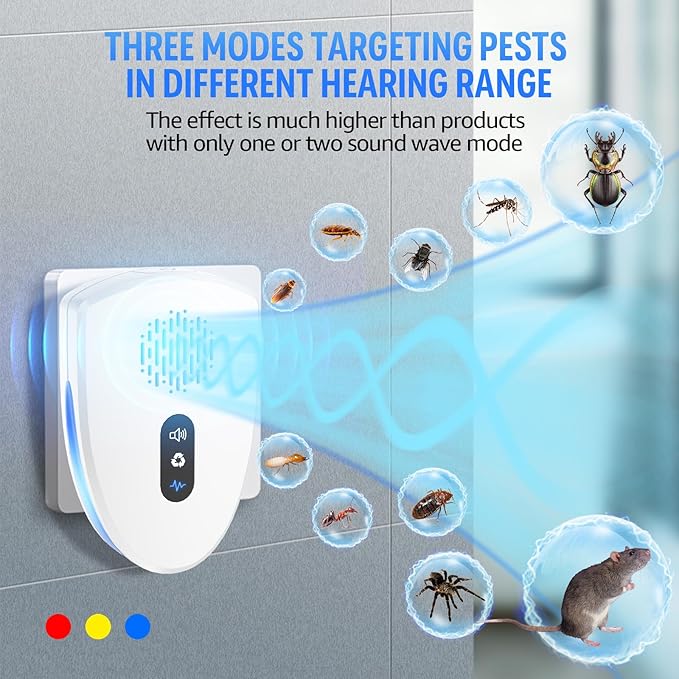 2025 Upgraded Ultrasonic Pest Control Repeller, Mouse Repellent Indoor for Spider Bug Roach Ant Fly Rat Mice Insect Deterrent, Mouse Rodent Repellent Ultrasonic Plug in, 3 Mode Switching, 6 Pack