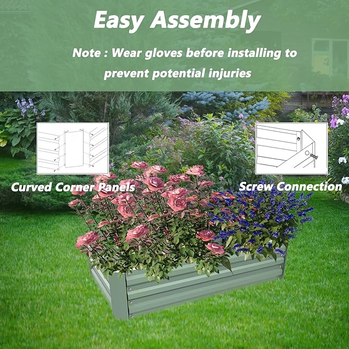 Aoodor 4 x 2 x 1 ft Raised Garden Bed for Patio Garden Lawn, Bed Only, Set of 2