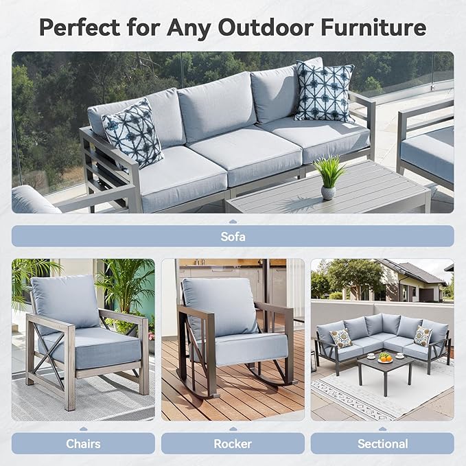 Luxury 6" Outdoor Cushions for Patio Furniture, 24x24x6 Thick Seat Cushion Set of 5, Fade Resistant Couch Chair Replacement Cushions High Density Wicker Chair Cushion w/Removable Cover Baby Blue