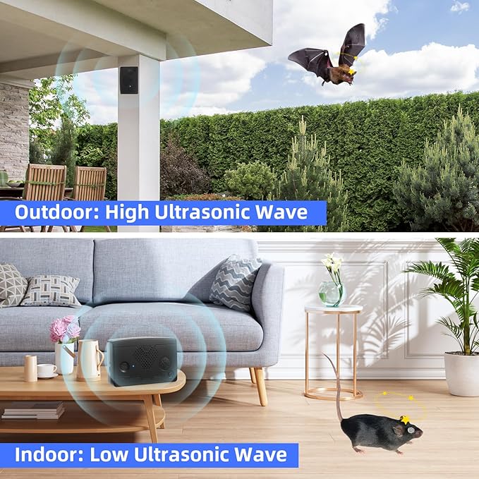 Ultrasonic Bat Devices for Attic: 4PCS Bat Removal Device for Garage, Indoor Outdoor Use - Humane and Effective Rechargeable Bat Deterrent Devices, Black