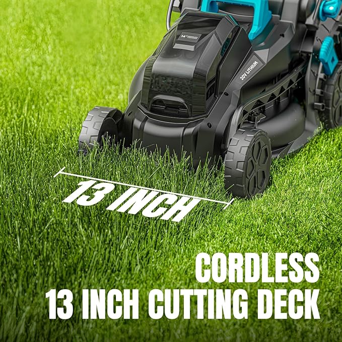 Electric Lawn Mower with Brushless Motor, 20V 13.1 inch Cordless Lawn Mower with 5-Position Cutting Height Adjustment, 2x4.0Ah Battery and Charger Included