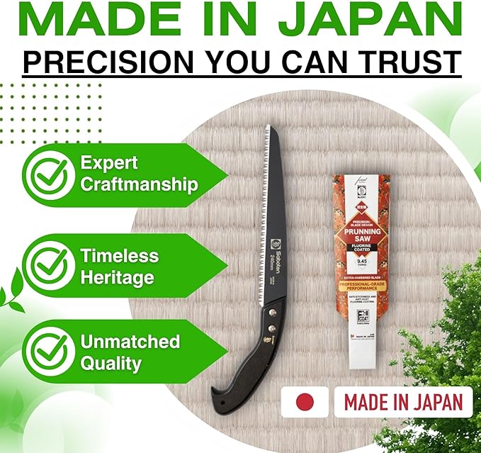 Saboten Japan 9.4" Japanese Pruning Saw – Fluorine-Coated High-Carbon Steel Blade, Traditional Wooden Handle, Precision Pull Cut Tool for Branches – forest Originals, Made in Japan