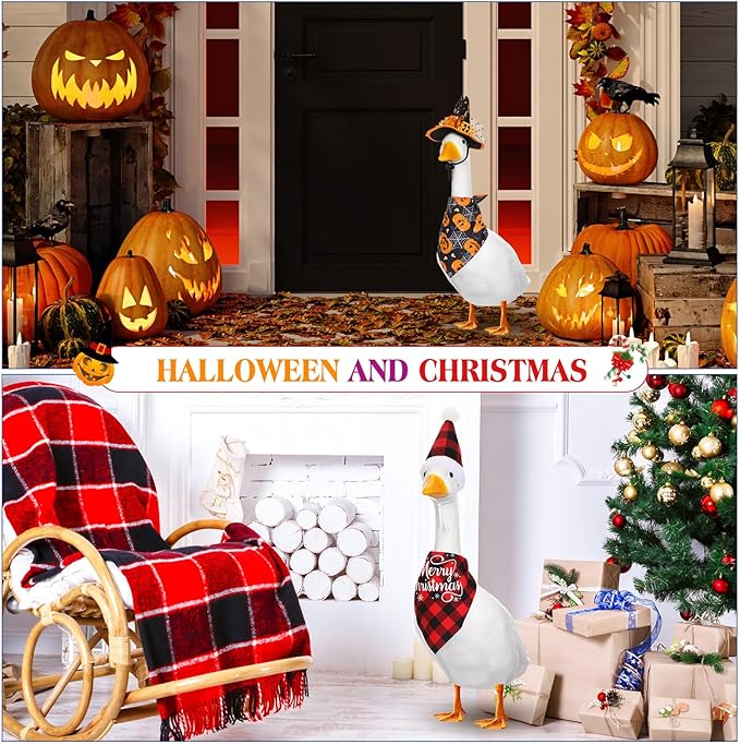 7 Set Holiday Porch Goose Outfits All Seasons Fall Halloween Christmas Lawn Porch Geese Clothes for Goose Garden Patio Yard Lawn Decor(Bandannas)