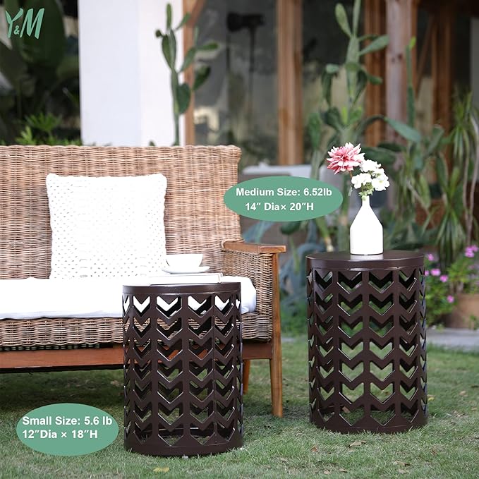 Y&M Set of 3 Round Heavy-Duty Side Table End Table, Coffee Table for Indoor Multifunctional Use, Outdoor Decorative Garden Stool Plant Stand-Pure Brown(Ship from US)