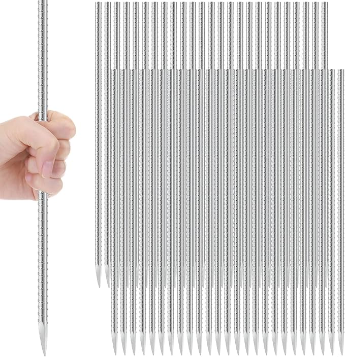 Gisafai 50 Pcs 16 Inch Ground Rebar Stakes Heavy Duty Ground Anchors Steel Plant Support Garden Stake Long Straight Metal Spikes with Chisel Point End for Concrete Timber Garden Plant Tent