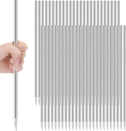 Gisafai 50 Pcs 16 Inch Ground Rebar Stakes Heavy Duty Ground Anchors Steel Plant Support Garden Stake Long Straight Metal Spikes with Chisel Point End for Concrete Timber Garden Plant Tent