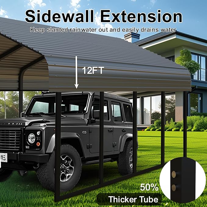 20x20 FT Black Carport Canopy Heavy Duty RV Metal Carports Kits for Garage,Aluminum Car Ports with Steel Shelter Frame Cover for 2 Car or Boats