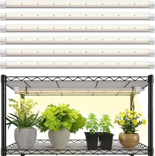 FREELICHT T8 Grow Lights for Indoor Plants, 2FT Full Spectrum, 180W(6 x 30W), 4 Installation Methods, 5000K Linkable LED Grow Light Strips for Plant Shelf Greenhouse Succulent Seeding, 6 Pack