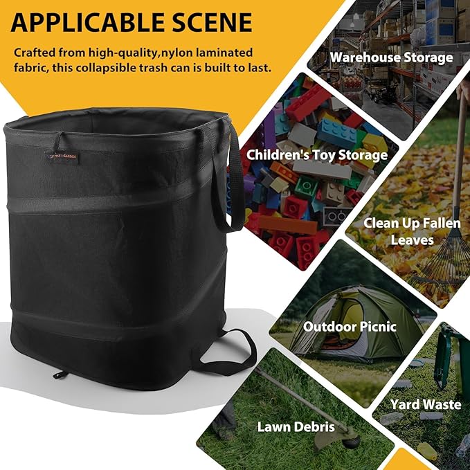 YUDI & GARDEN 19 Gallon Square Collapsible Yard Waste Bin｜Collapsible Trash Can｜Camping Trash Can, for Collecting Weeds or Party and Yard Waste