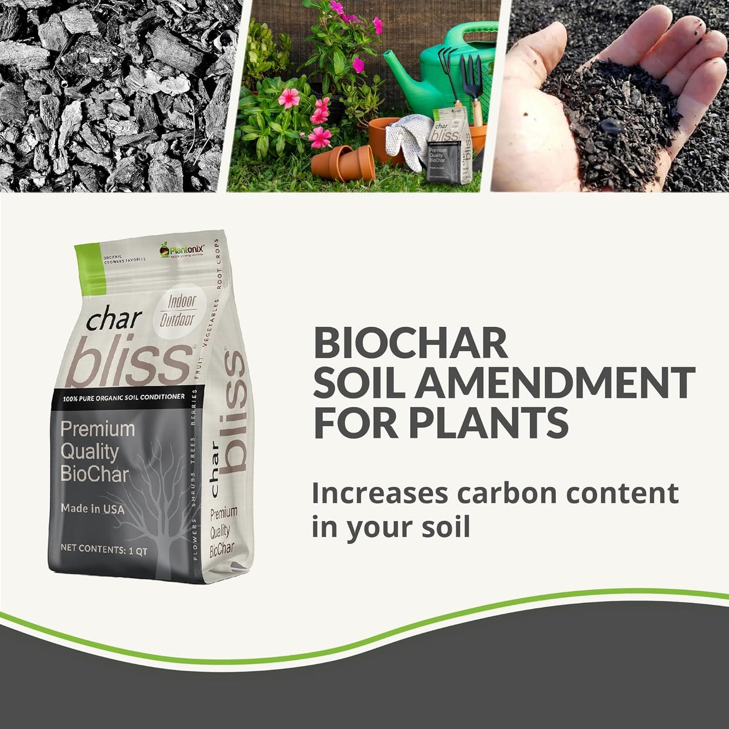 Worm Bliss (1 Qt) + Coco Coir Brick (650gms) + Char Bliss (1 Qt) - Organic Coco Coir for Plants - Worm Castings & Biochar for Plants - Organic Fertilizer & Soil Amendment Bundle - Potting Soil Mix
