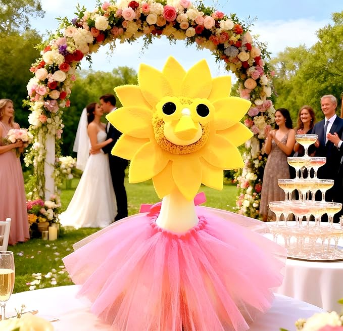 3 Pcs Pink Tulle Skirt Porch Goose Outfits,Cute Goose Outfit, Sunflower Headpiece Glasses TulleSkirt for 17" Lawn Goose Garden Yard Patio Garden Goose Statue and Christmas & Halloween