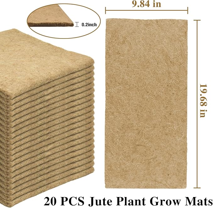 Halatool 20PCS Jute Plant Hemp Fiber Grow Mat for Microgreens 10" X 20" Hydroponic Grow Pads Sprouting Kit for 1020 Growing Trays Indoor Wheatgrass Sprouts Organic Production