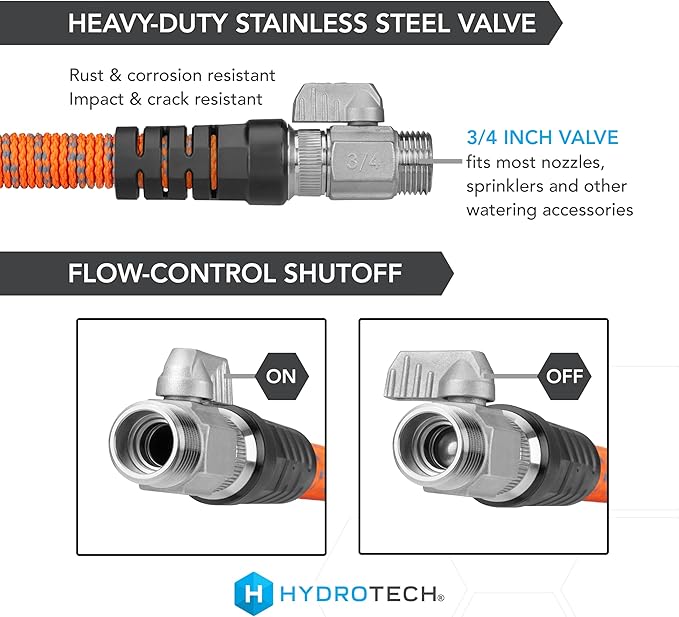 HydroTech 75 ft Expandable Garden Hose - Pro Series, 2x Max Flow, 3/4" No-Kink Flexibility, Lightweight Hose for Lawn, Garden, Car Washing, Deck and Patio Cleaning