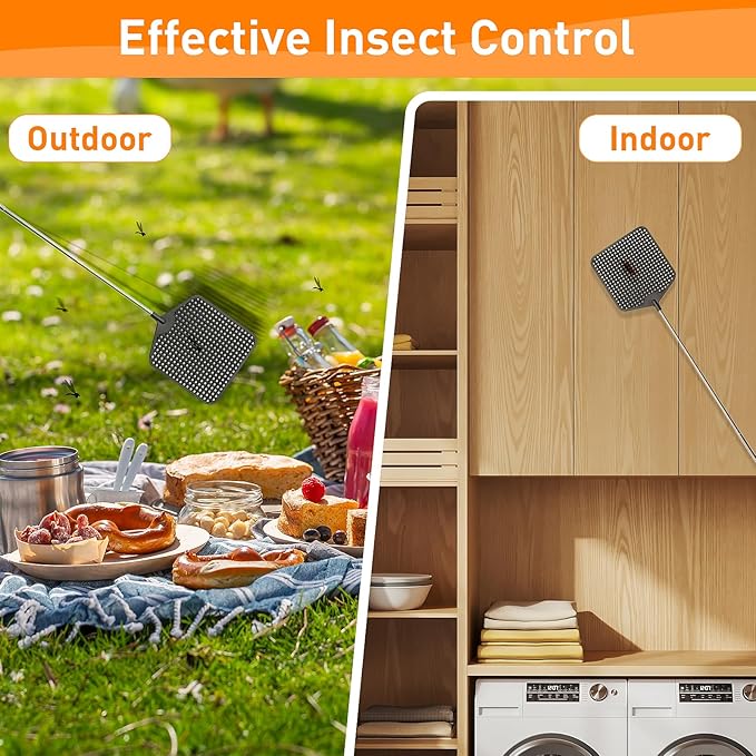 Telescopic Fly Swatters 2 Pack, Premium Plastic Flyswatter, Fly Swatter Heavy Duty for Indoor, Outdoor, Classroom, Stainless Steel Handle（Black）