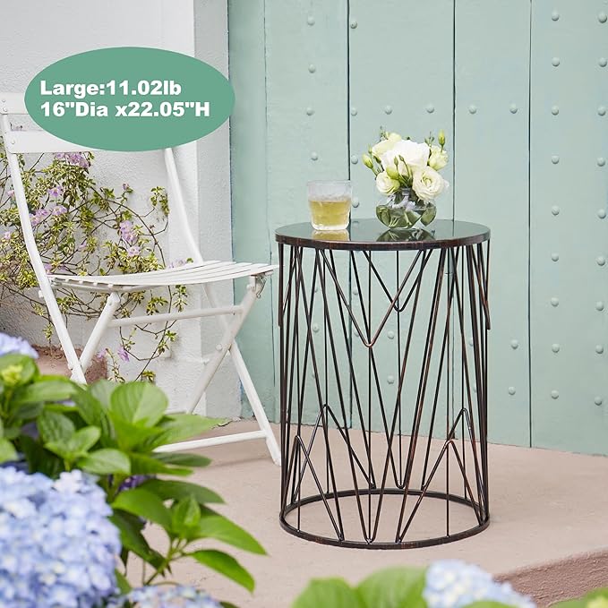 Y&M Set of 3 Stacking Coffee Table Side Table, for Living Room,Indoor End Tables for Bedroom, Outdoor Decorative Garden Stool with Heavy Duty Metal Frame Modern Industrial Decor - Black with Bronze