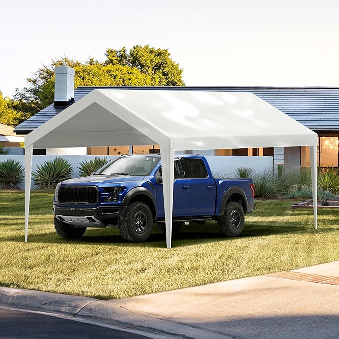 VEVOR Carport Replacement Canopy Cover 10 x 20 ft, Garage Top Tent Shelter Tarp Heavy-Duty Waterproof & UV Protected, Easy Installation with Ball Bungees,White (Only Top Cover, Frame Not Include)