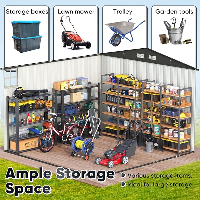 Quictent Heavy Duty 10X10 FT Metal Storage Shed, Lockable Steel Yard Waterproof Tool Shed for Garden, Backyard, Patio, Outside use with Combination Lock(9.5X9.5 FT Base,No Floor)