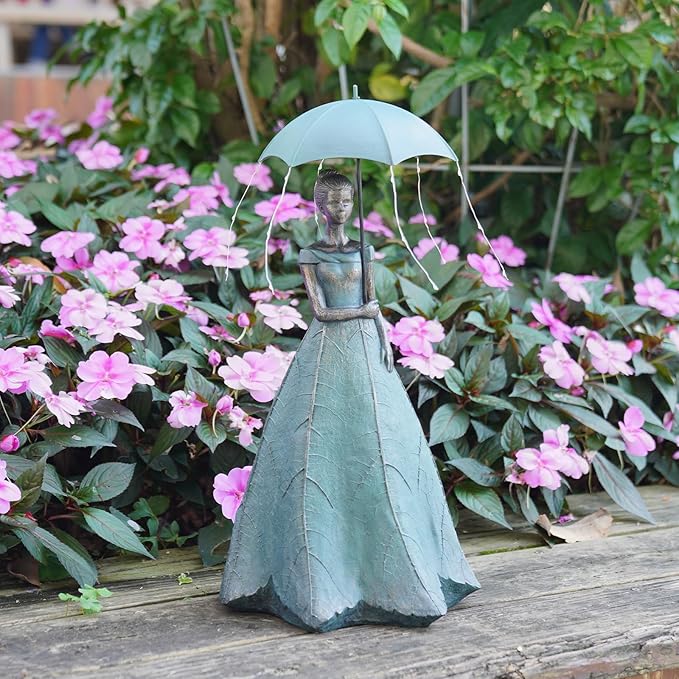 DiliComing Solar Fairy Outdoor-Statue Garden-Decor - 18" Resin Leaf Girl Sculpture with LED Lights for Garden/Patio/Yard | Waterproof Fairy Outdoor Figurines, Unique Home Decor Gifts for Women