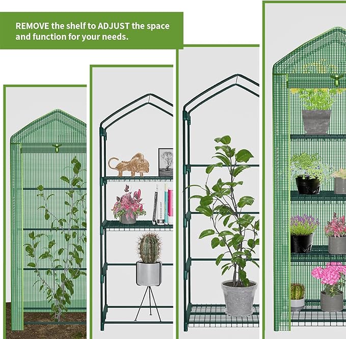 Mini Greenhouse for Indoor Outdoor, Portable 4 Tier Greenhouse with Durable PE Cover, 27"x19"x62" Small Gardening Green House