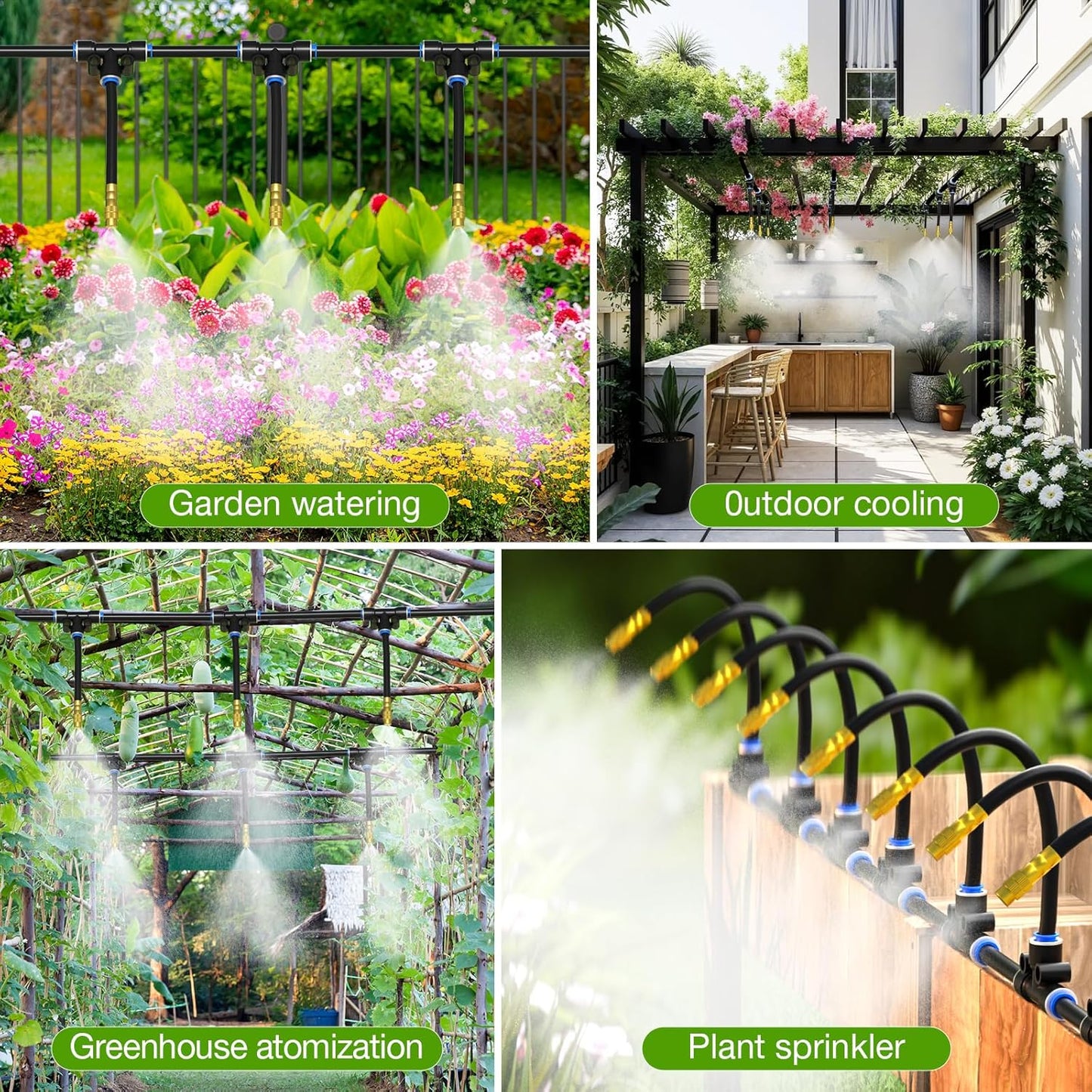 Mixc 200Ft 1/4" Drip Irrigation System,2025-Upgrade Garden Irrigation Kit with 32pcs Adjustable Copper Nozzles,Automatic Atomizing Watering System for Outdoor Plants,Raised Bed,Yard,Potted Plant,Lawn