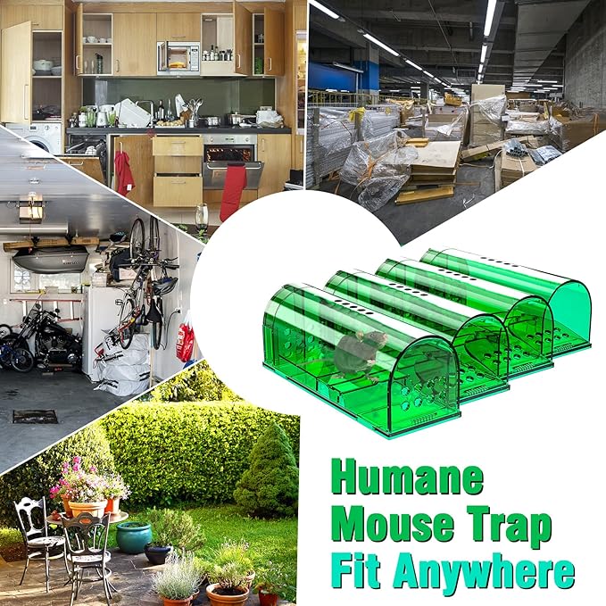 4 Pcs Humane Mouse Traps Indoor for Home, Live Mouse Trap, Reusable Mice Trap Catcher for House & Outdoors