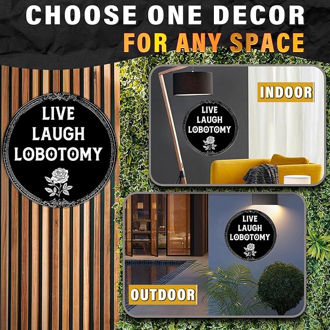 PEACHGARDEN Live Laugh Lobotomy Metal Tin Sign Vintage Gothic Wall Art Retro Plaque Decor Home Bar Bathroom Decor 12x12inch