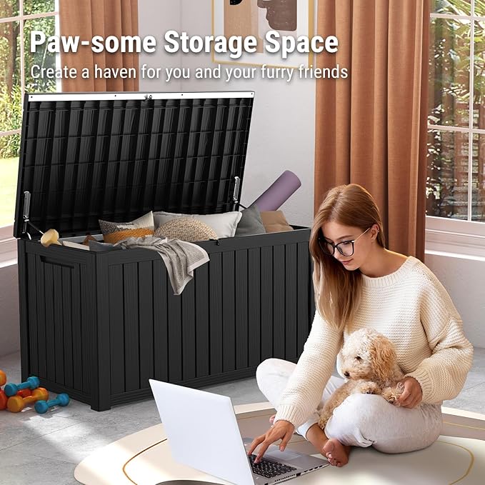 Mars Villa 180 Gallon Outdoor Storage Box, Large Waterproof Resin Deck Box for Patio Furniture Cushions, Pool Supplies, Gardening Tools, Lockable Storage Container, Weatherproof, UV Resistant, Black