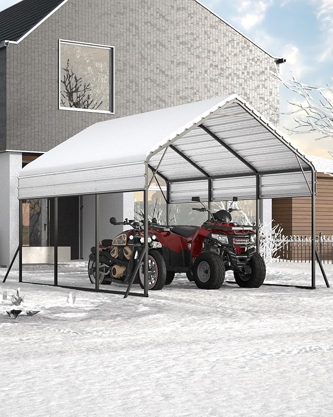 13x16x7.3 FT Metal Carport with Heavy Duty Frame, Galvanized Steel Roof & Enhanced Base Heavy Duty Car Ports for All-Weather Car Garage Shelter for Car, Truck, Pickup, SUV, Tractor, and Boat