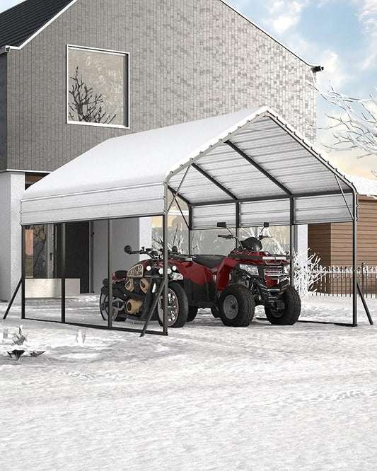 13x16x7.3 FT Metal Carport with Heavy Duty Frame, Galvanized Steel Roof & Enhanced Base Heavy Duty Car Ports for All-Weather Car Garage Shelter for Car, Truck, Pickup, SUV, Tractor, and Boat