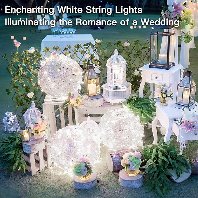 suddus 66ft 200 LED White String Lights with Timer, 12 Modes Twinkle String Lights Plug in, Connectable Indoor/Outdoor White Christmas Lights for Bedroom, Tree, Wedding, Party Decorations
