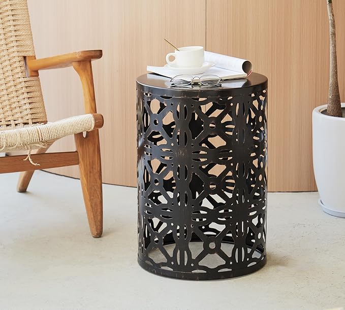 HFHOME Set of 3 Metal Outdoor Side Table, Nesting Round Coffee Table for Indoor Outdoor, Heavy Duty End Tables Plant Stand Living Room Garden Stool - Bronze