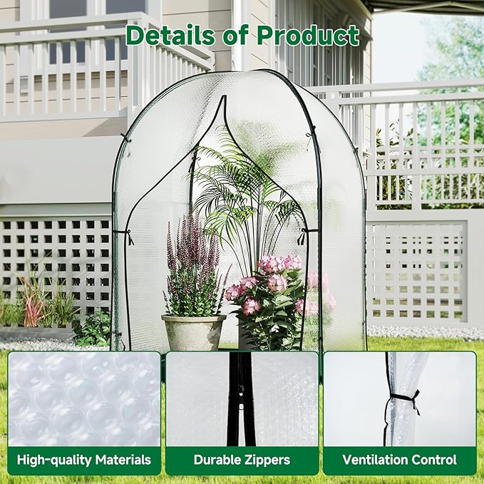 Portable Greenhouse for Outdoors, Green House Tent with Thick Bubble Film Cover, Ground Mat, Zippered Door Walk-in Mini Green House Kit for Outside, 47.2x47.2x71 Inch