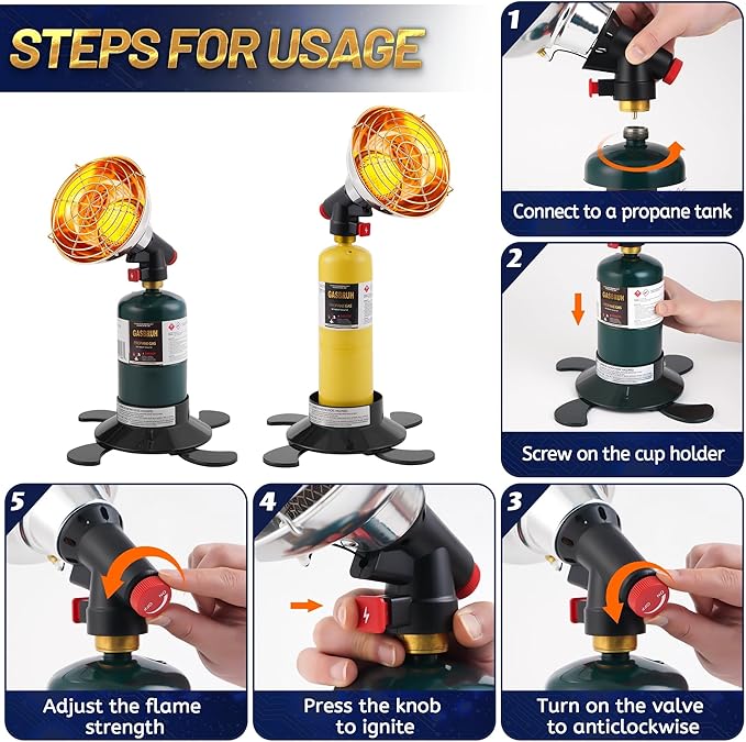 Upgraded 6800BTU Camping Heater Propane, Portable Propane Heater with Igniter,Outdoor Wireless for Camping,Hunting,Fishing,Patio, RV (TANK not included)