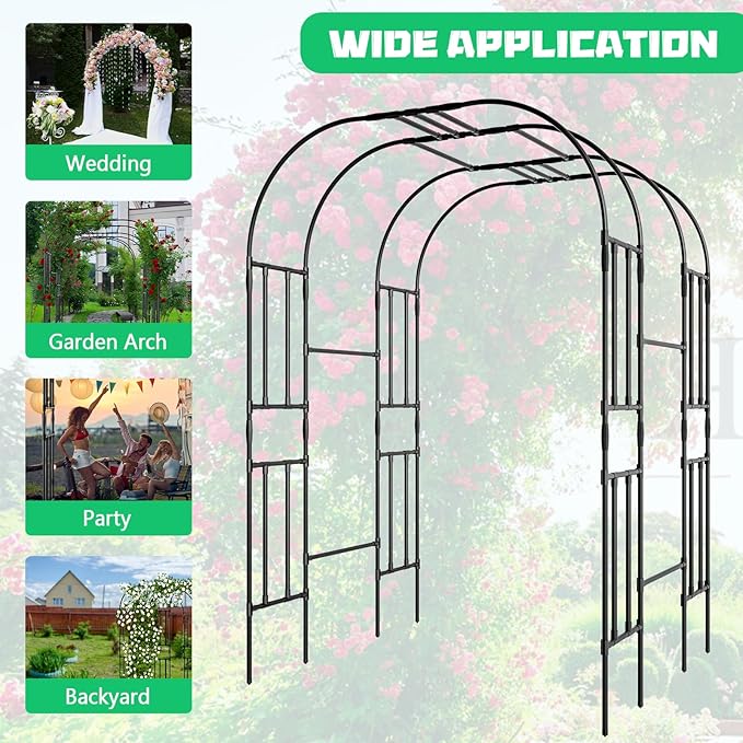 DoCred Large Tall Garden Arch Trellis for Climbing Plants Outdoor, 87in Tall Metal Garden Arbor Wedding Arches for Lawn, Party, Backyard Decoration