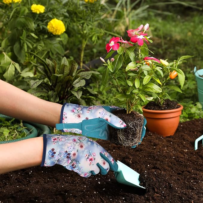 Bamllum Leather Gardening Gloves for Women - Working Gloves for Weeding, Digging, Planting, Raking and Pruning