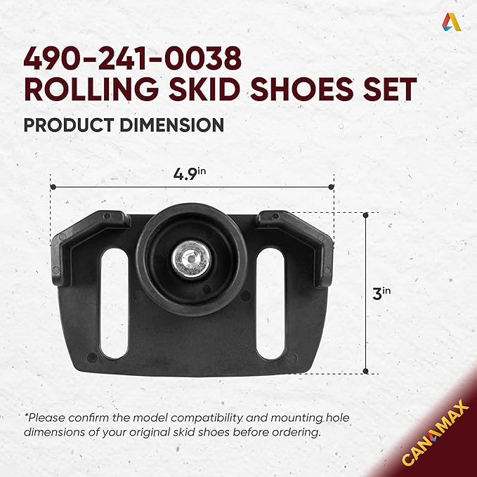 Canamax 490-241-0038 Universal Rolling Skid Shoes Set for Snowblower - Fit Most 2-Stage and 3-Stage Snow Thrower - Compatible with Craftsman MTD Arnold Troy-Bilt Cub Cadet Yard-Man Ariens and More