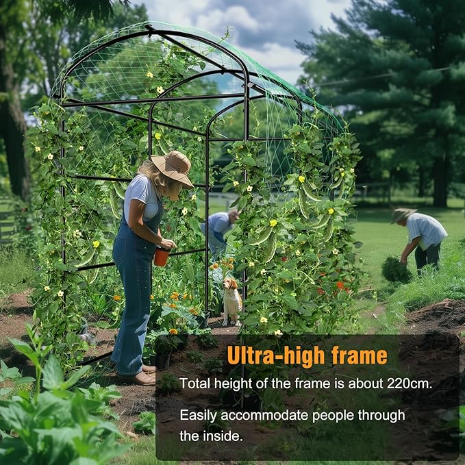 unho Garden Arch Trellis,7.2FT Extra Tall Polyethylene-Coated Stainless Steel Garden Trellis for Climbing Plants Outdoor Garden Trellis Arch for Cucumber Trellis,Metal Trellis for Climbing Plants
