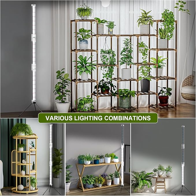 Super-Bright 48" T10 Plant Lamp, 6000k Full Spectrum Standing Grow Light, 3 Modes & 5 Dimming Levels, Timer 4/8/12H,12V/3A High Power Output for Large & Tall Indoor Plants