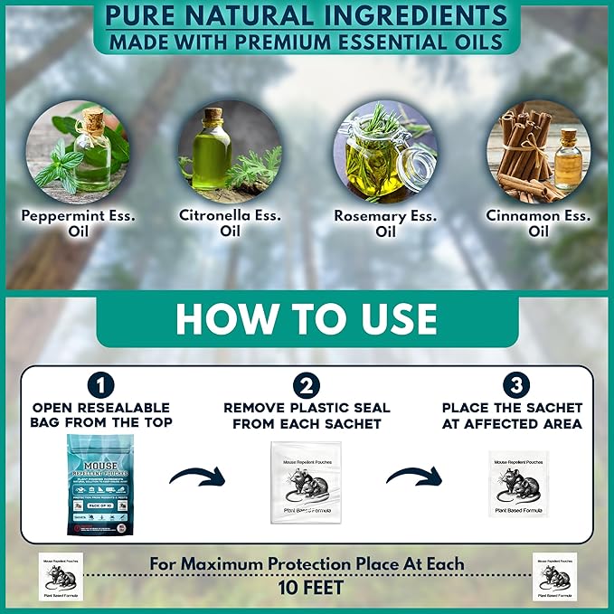 Extra Strong 10Pack Natural Mouse Repellent Pouches Botanical Mice Repellent Pouches Rodent-Repelling Pouches for Indoor and Outdoor Pest Control Pouches for Home Attic Office Shed Barn Storage/RV
