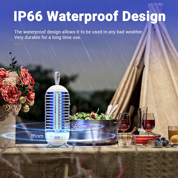 Cordless Bug Zapper Outdoor & Fly Zapper Indoor & Wireless Mosquito Zapper Portable Camping Bug Zapper Fly Trap 2500mAh Bug Zappers Electric Trap Ideal for Fly Traps (White)